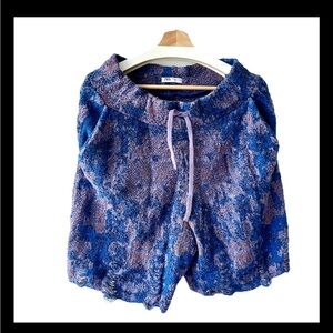 ZARA Knit Sweat Shorts Blue Purple M Drawstring Distressed Hem Men
